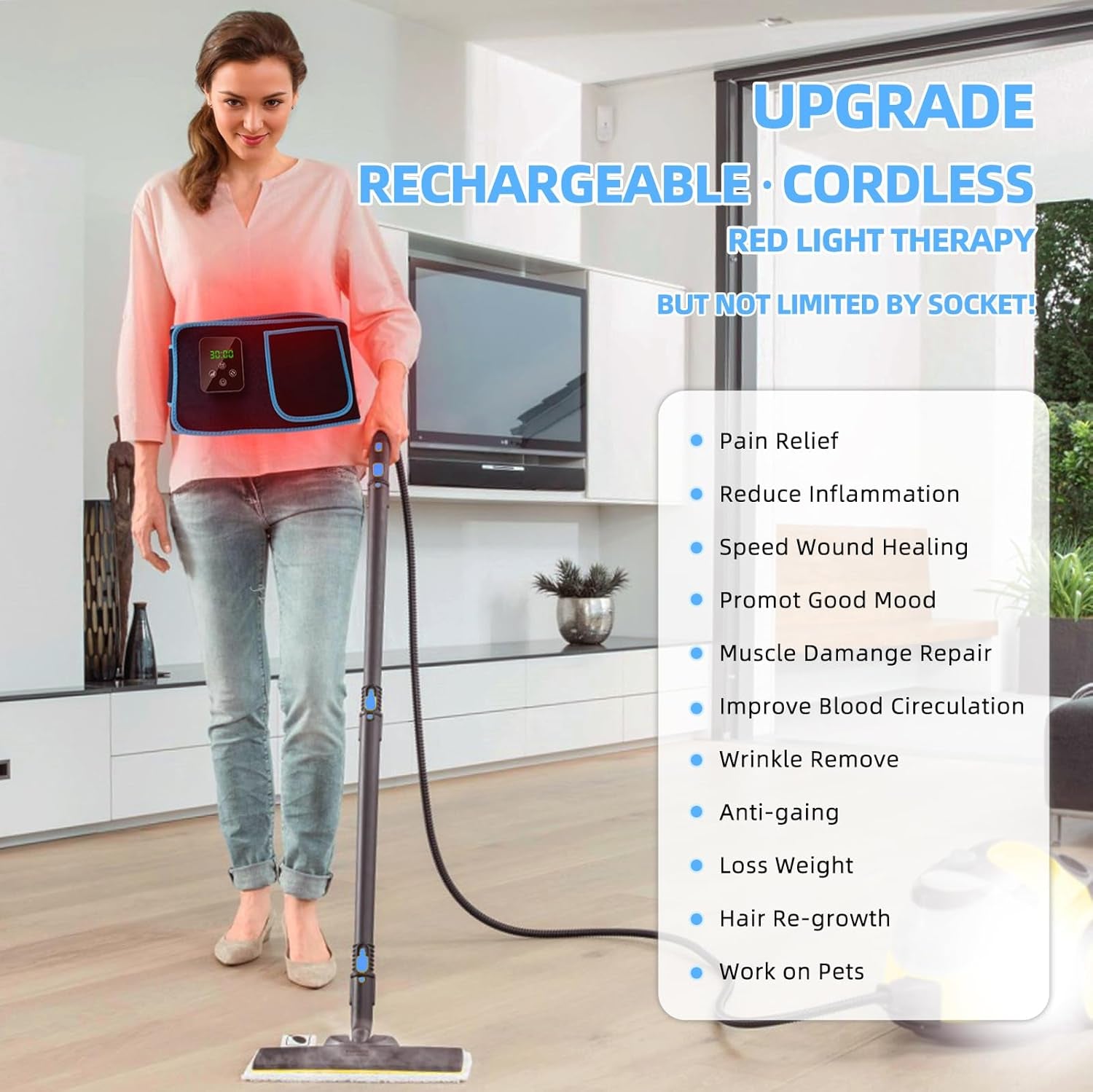 Red Light Therapy Belt - Wireless Rechargeable Controller with Timer 660Nm&850Nm Infrared Light for Body Waist Back Knee Joints Shoulder Pain Relief, Reduce Inflammation, Faster Recovery