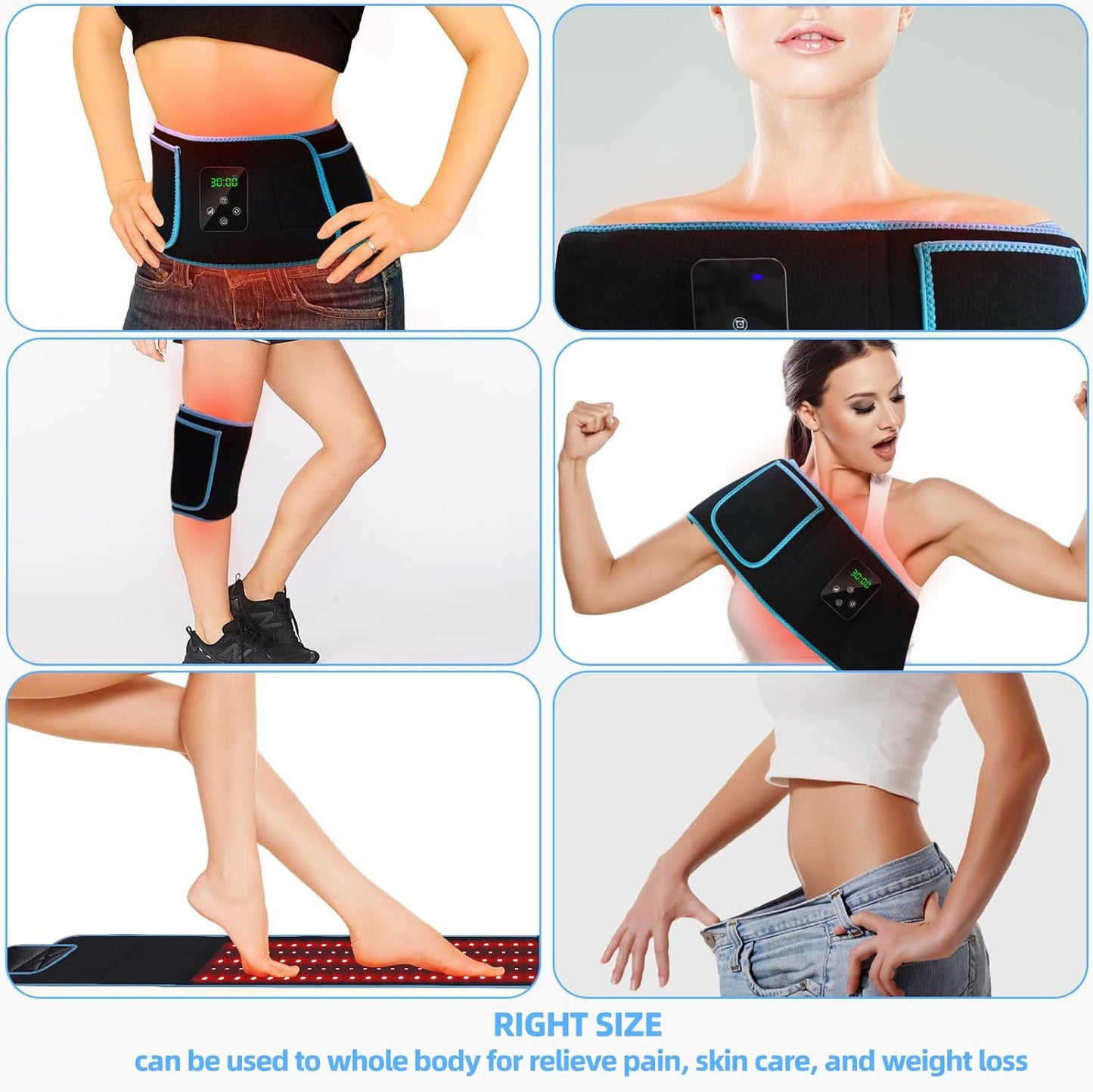 Red Light Therapy Belt - Wireless Rechargeable Controller with Timer 660Nm&850Nm Infrared Light for Body Waist Back Knee Joints Shoulder Pain Relief, Reduce Inflammation, Faster Recovery