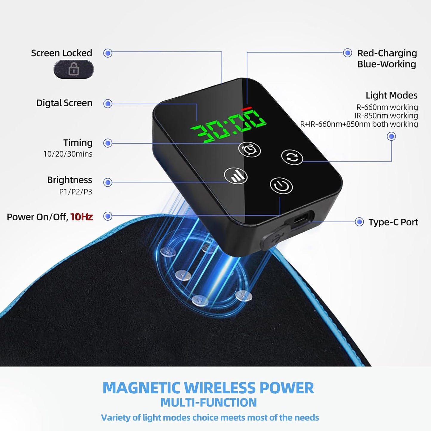 Red Light Therapy Belt - Wireless Rechargeable Controller with Timer 660Nm&850Nm Infrared Light for Body Waist Back Knee Joints Shoulder Pain Relief, Reduce Inflammation, Faster Recovery