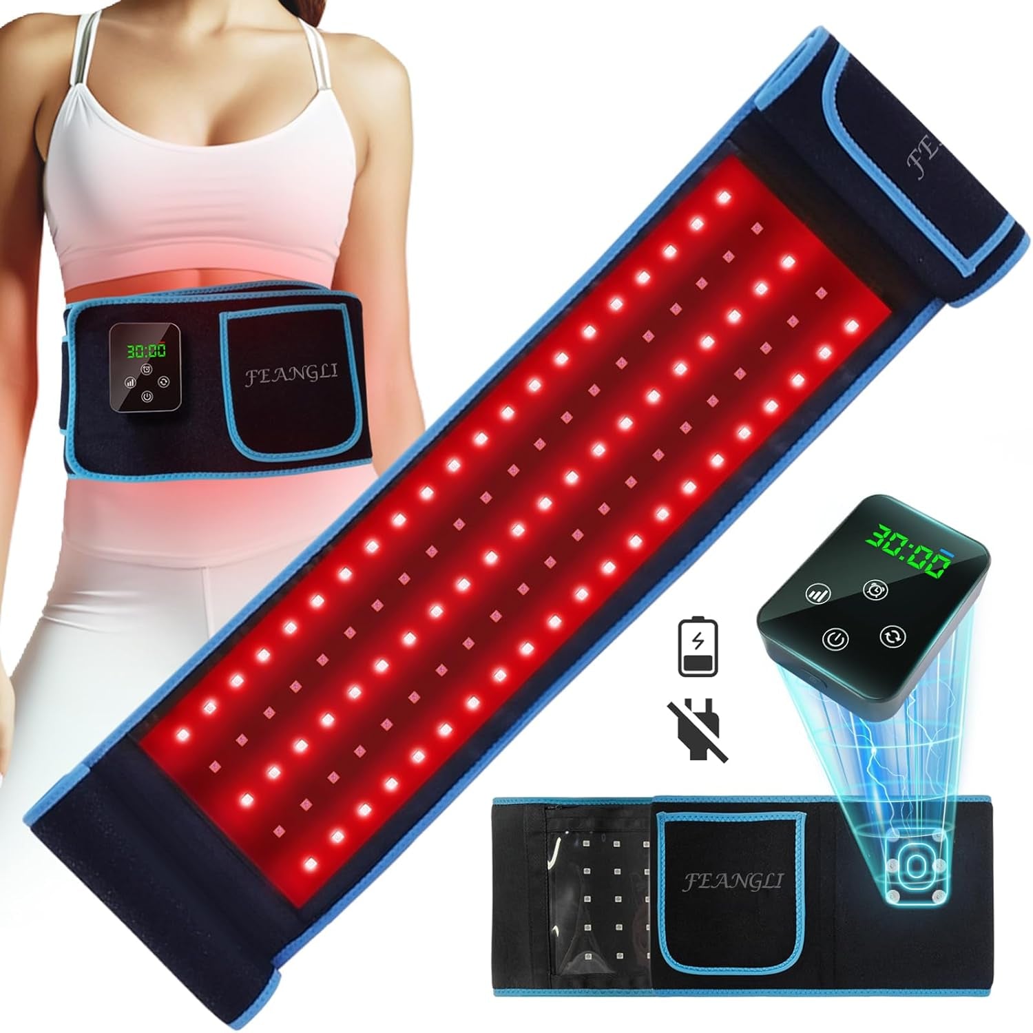 Red Light Therapy Belt - Wireless Rechargeable Controller with Timer 660Nm&850Nm Infrared Light for Body Waist Back Knee Joints Shoulder Pain Relief, Reduce Inflammation, Faster Recovery